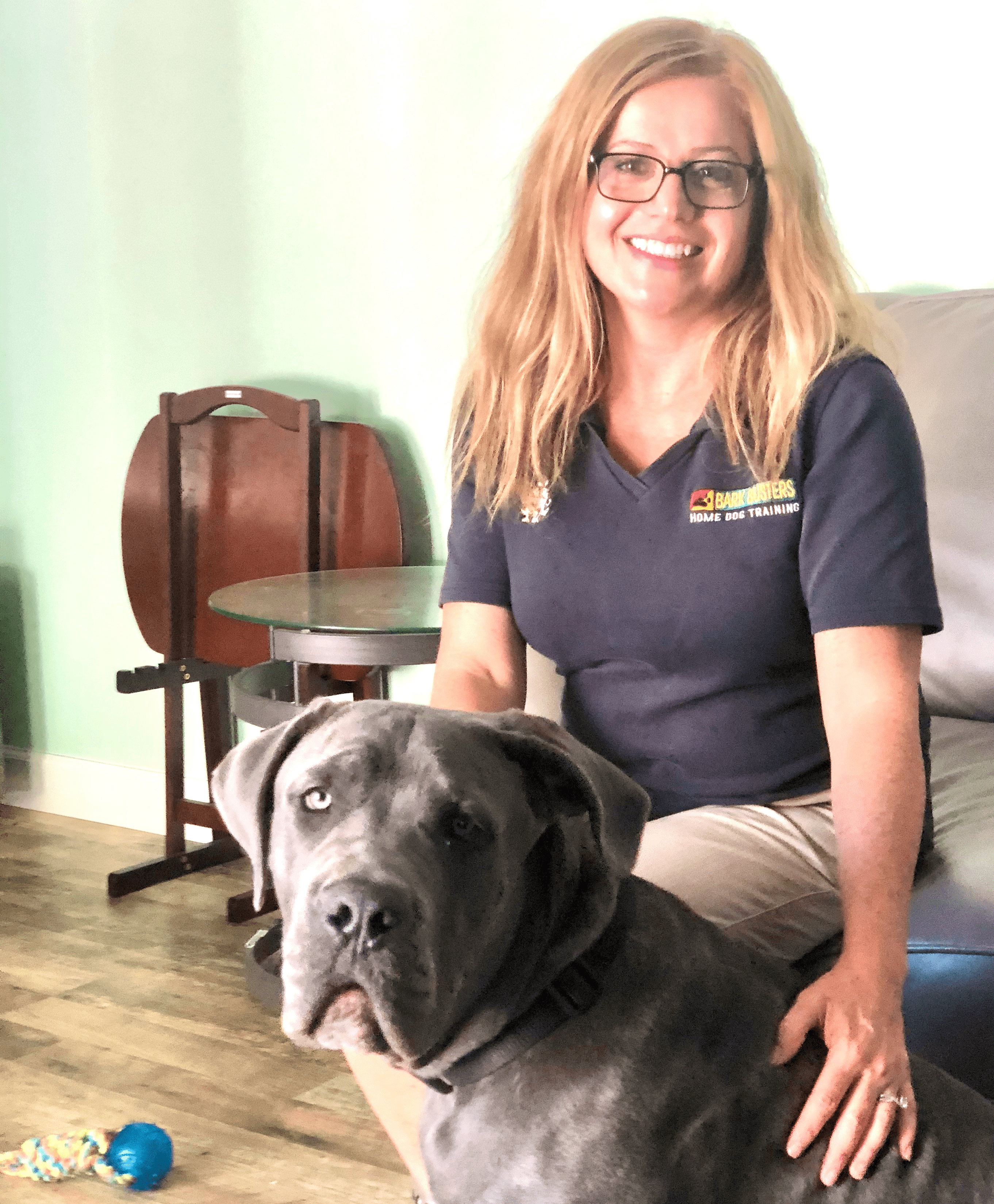 Happy Sharon with a Black Dog